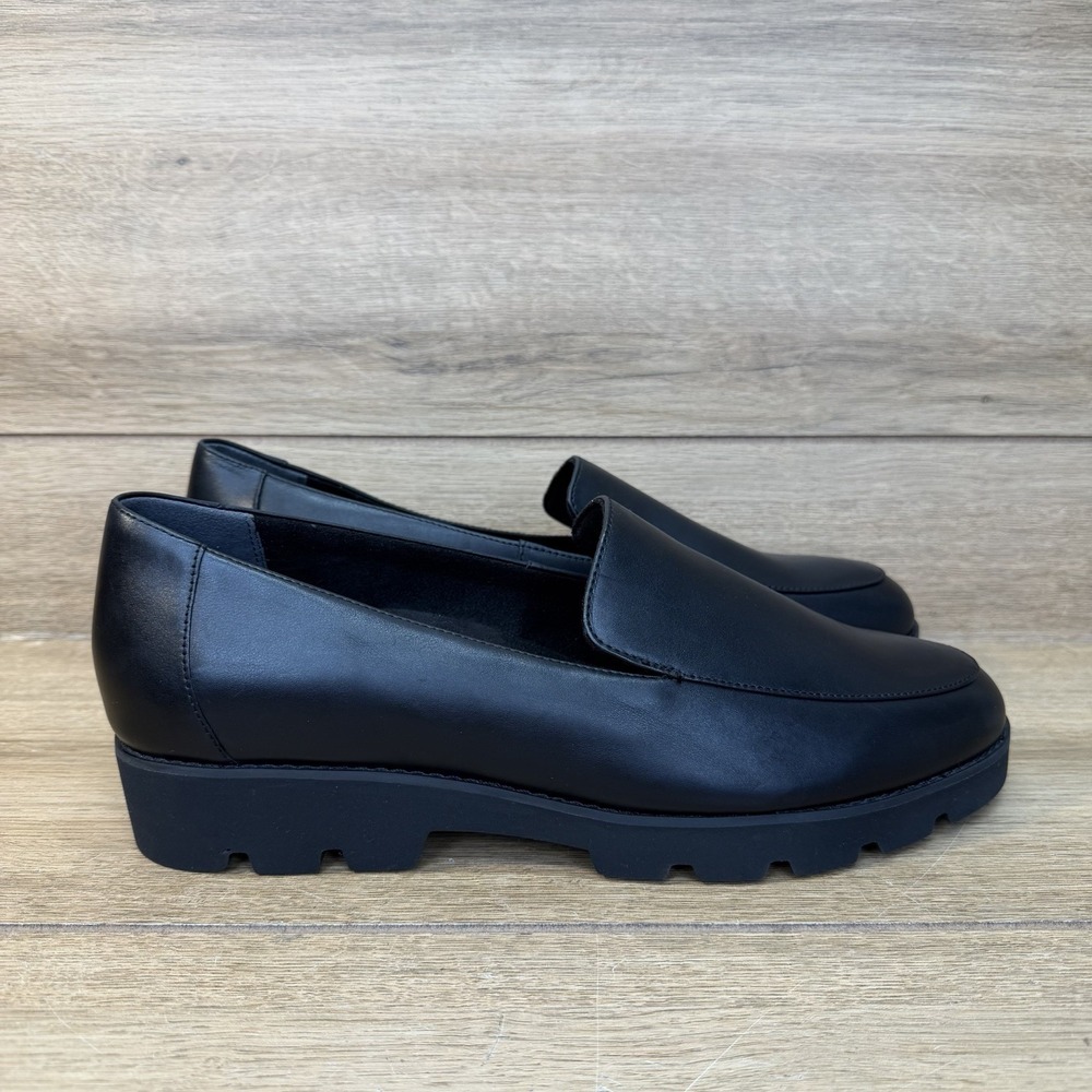 Vionic Kensley Women's 12 Black Leather Loafer Slip On Comfort Lug Sole